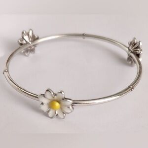 🌼RARE BRIGHTON VINTAGE🌞”Sunny Days” Bangle Bracelet with White Enamel Flowers!